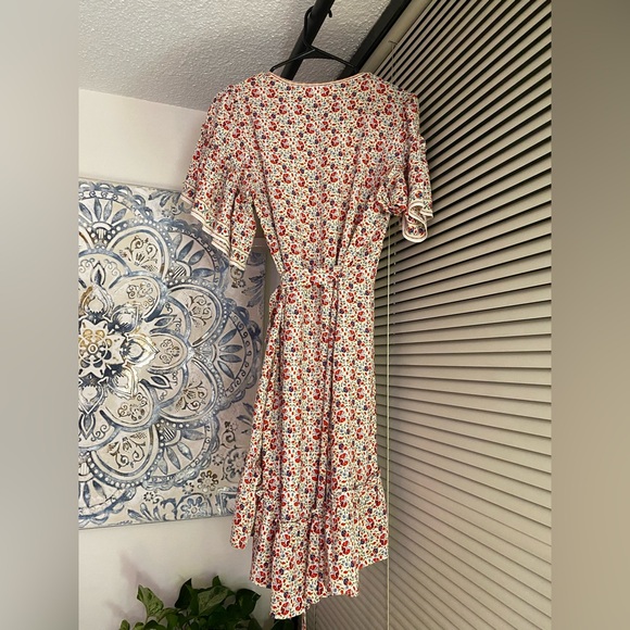 Max Studio Red and Blue Floral Wrap Midi Dress - Picture 3 of 3